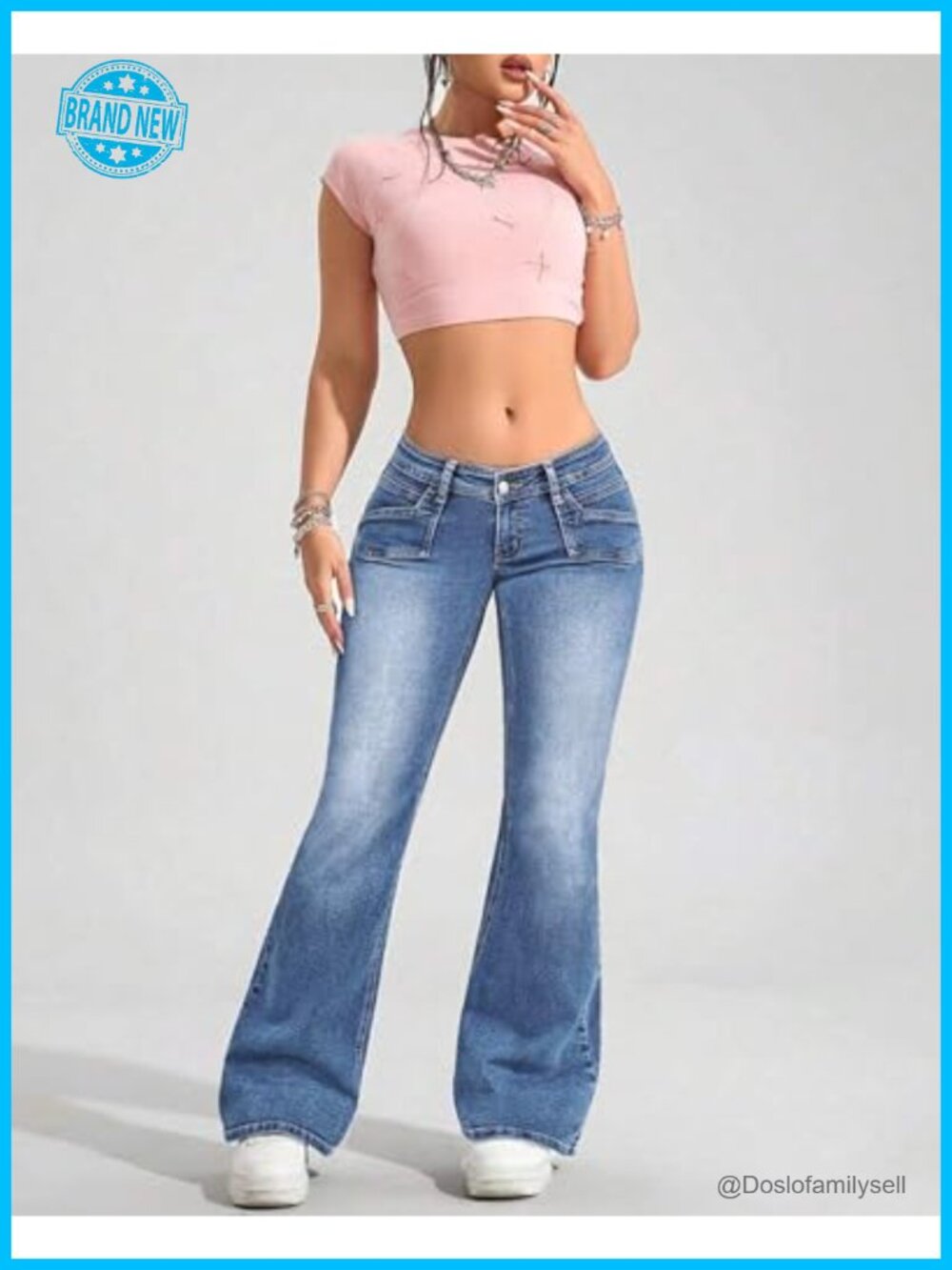Womens Low Waisted Flare Jeans Stretch Denim Bell Bottom - Picture 6 of 6